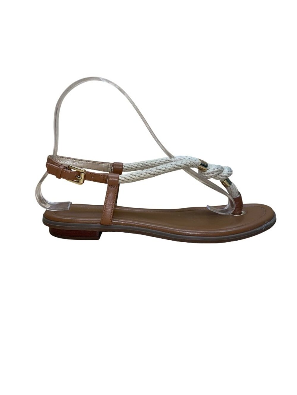 Michael Kors Women’s Brown Rope & Leather Gold Accents Flat Sandals Size 6